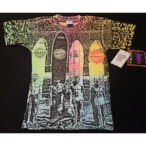 Vintage Bodyheat Surf T Shirt Large NWT 80s 90s Neon All Over Print Rad Skate